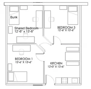 layout of 3 bedroom student housing unit