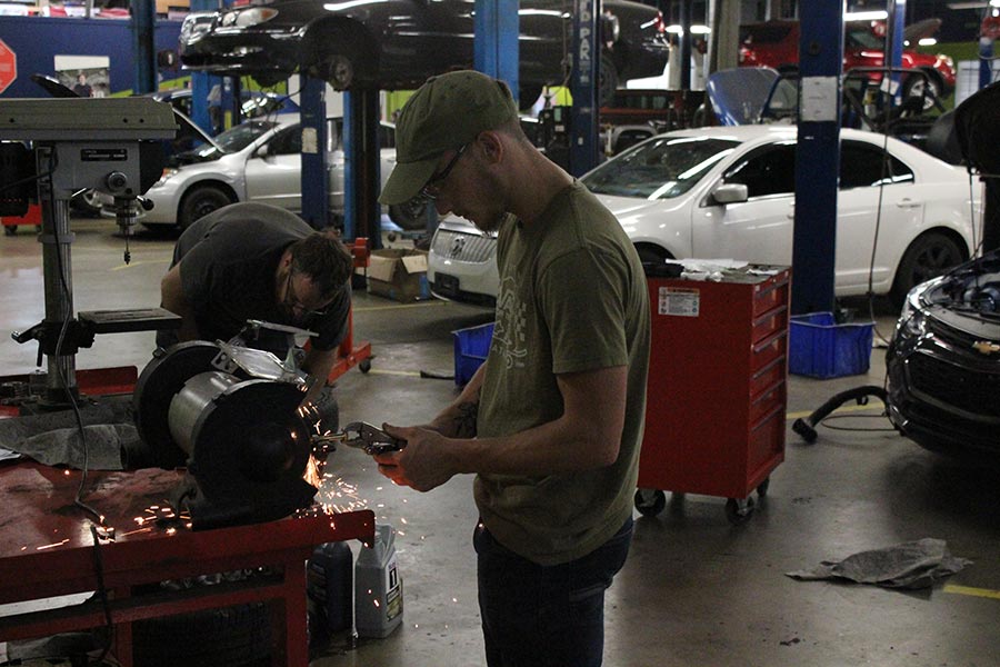 Student working in the shop